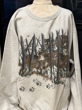 Vintage Northern Elements Graphic Wolf Crewneck Sweatshirt - Light Gray